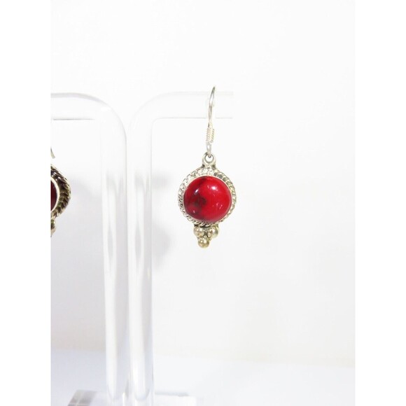 Red Jasper Dangling Earrings Mexico Sterling Silver 1 1/2" Drop French Wire - Picture 3 of 6